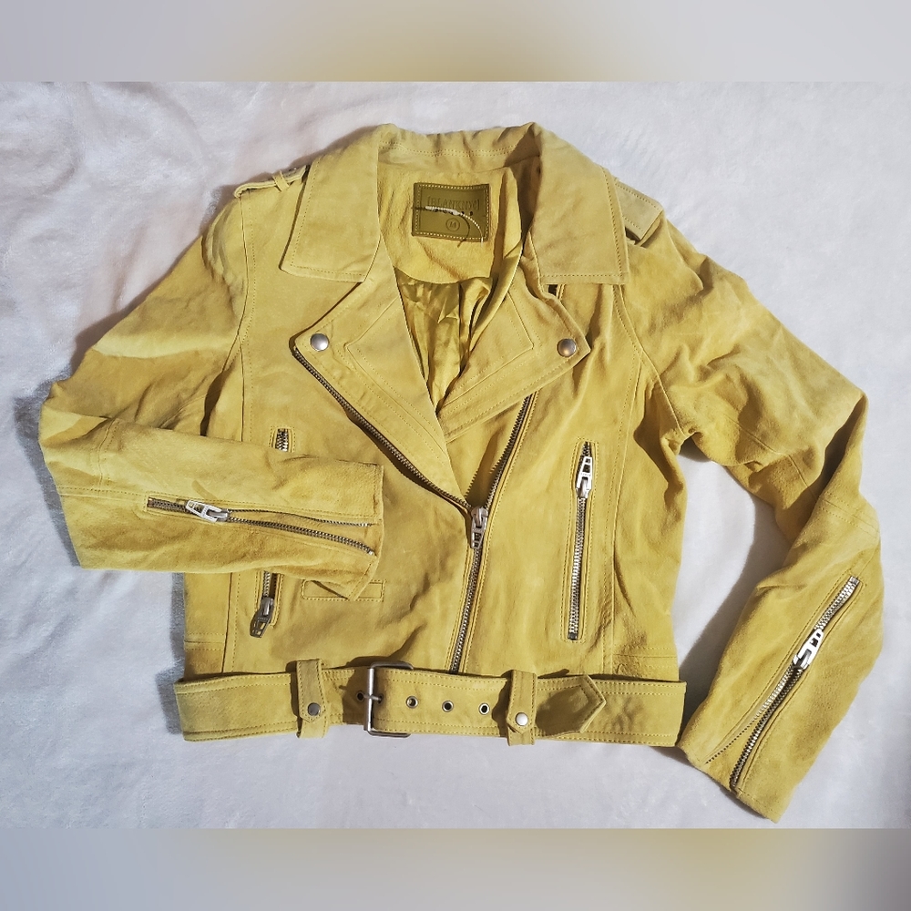 Yellow Leather Biker Jacket